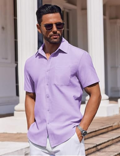 COOFANDY Mens Button Down Short Sleeve Shirt Casual Dress Shirt Untucked Summer Shirts with Pocket2