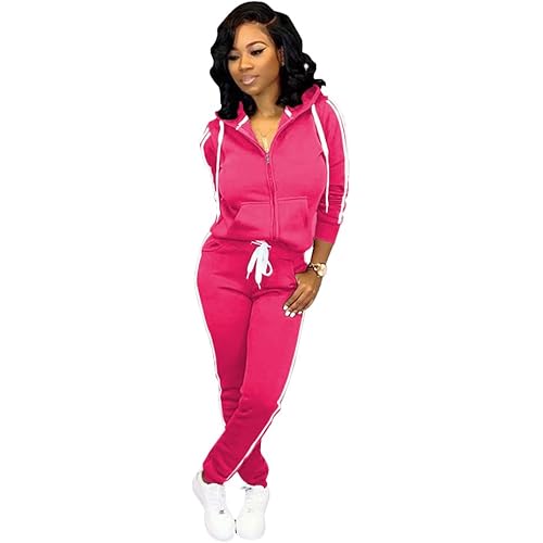 TOPSRANI Womens Two Piece Outfits Casual Sweatsuits Solid Tracksuit Jogging Sweat Suits Matching Jogger Hoodie Pants Set