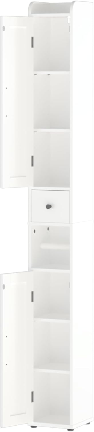 67.51" Tall Slim Bathroom Storage Cabinet - 2 Doors Freestanding Cabinet with Adjustable Shelves, Open Compartments & Anti-Tip for Small Spaces, Home, Bathroom, Kitchen, Living Room, White