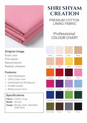 Image of Unstitched Cotton Astar /Lining /Cloth /Kapda Running into Meters for Suit,Sherwani,Kurti,Blouse /Choli,lehanga & Dress Materials(Available in 2,4,6 Meters Variation) (Baby Pink, 2 Meter)