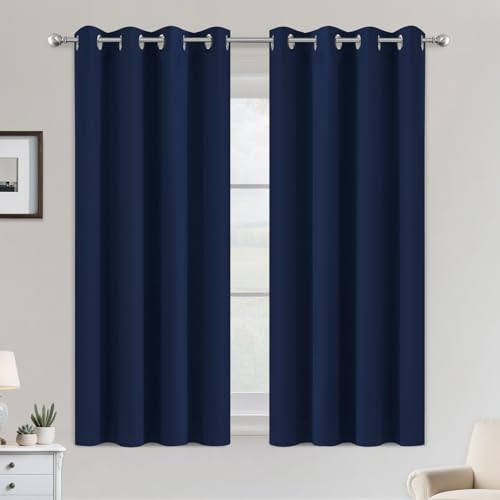 Image of COSVIYA Grommet Room Darkening Navy Blue Curtains 54 inch Long for Bedroom | Light Blocking Insulated Thermal Curtains for Living Room, Blackout Thick Polyester Window Drapes,52x54 inches, 2 Panels