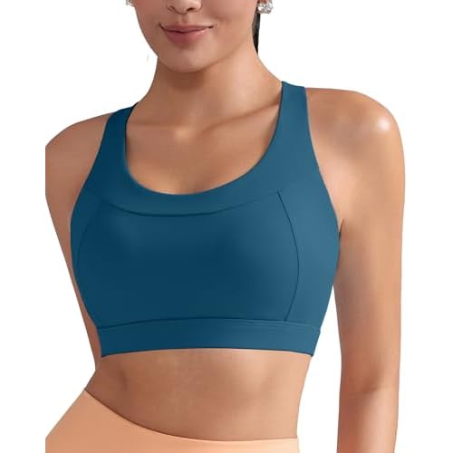 RUNNING GIRL Sports Bras for Women,Racerback Molded Cup Sports Bra with Sewn in Pads A-dark Blue XX-Large