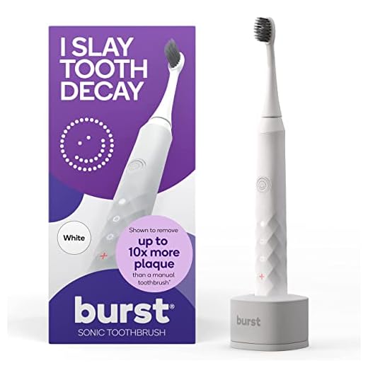 BURST Electric Toothbrush for Adults - Charcoal Black Soft Bristle Toothbrush for Deep Clean, Stain & Plaque Removal - 3 Sonic Toothbrush Modes: Teeth Whitening, Sensitive, Massage - White
