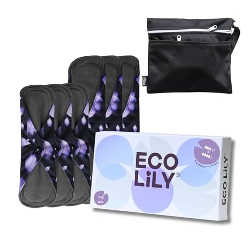 6 Eco Lily serviettes hygiéniques réutilisables | Serviettes hygiéniques lavables, étanches et absorbantes pour les règles légères, moyennes et abondantes | Comprend un sac de rangement