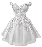 Glitter Tulle White Homecoming Dress Short Sparkly Lace 3D Butterfly Off Shoulder Corset Puffy Prom DAMA Cocktail Graduation Gowns US0