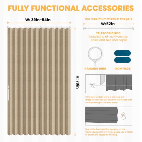 Image of AJAZZ Blackout Door Curtain with Curtain Rods Adjustable 28-52 inch Long Accordion Door Closet Curtain Invisible Applicable Bedroom Room Living Room Doorway (1 Pack, 52 W x 78 L, Brown)