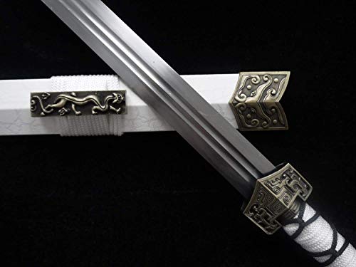 Chinese Sword,Han Jian,Medium Carbon Steel Blade,White Leather Paint Scabbard #TOP7