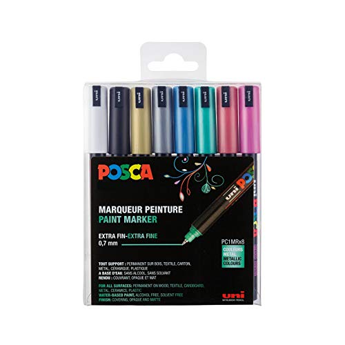 POSCA 181709 – marker POSCA z kalibrowaną końcówką, zestaw 8 sztuk, metaliczny