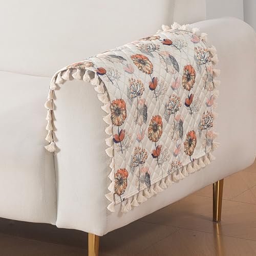 Image of HOKIPO Wildflower Breeze Quilted Sofa Armrest Cover - 1 Pair | 'Tassel Twigs' Series (IN-987-T7*2)