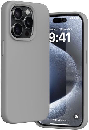 Image of Vaku Luxos Silicone Back Cover Case For iPhone 15 Pro Max Shockproof Anti Scratch Slim Fit Protective Design Military-Grade Protection Support Mag-Safe Wireless Magnetic Charging - Grey