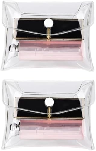 Jowxsx 2Pcs Transparent Mini PVC Makeup Bag Small Clear Plastic Cosmetic Organizer Bag Pouch with Snap Closure Cosmetic Bags Tools and Accessories for Vacation Travel, Bathroom Organizing(S)