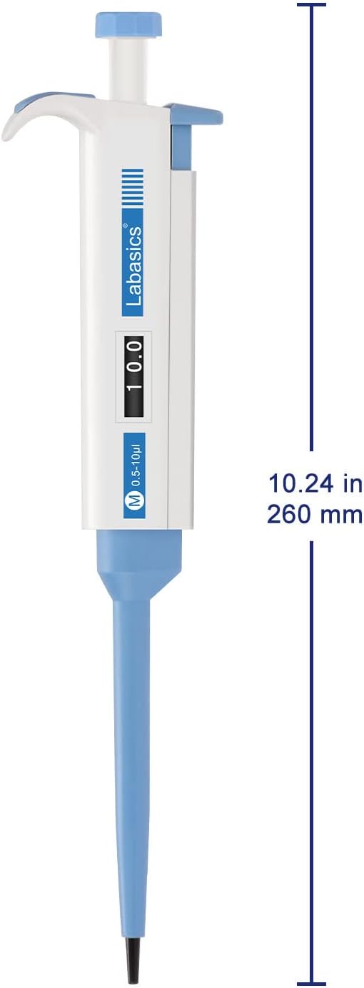 Labasics Single Channel Pipettor Controller, Adjustable Variable Volume Micropipette Pipette Pipet with Replaceable Tip Cone for Laboratory Research, 0.5-10 µL