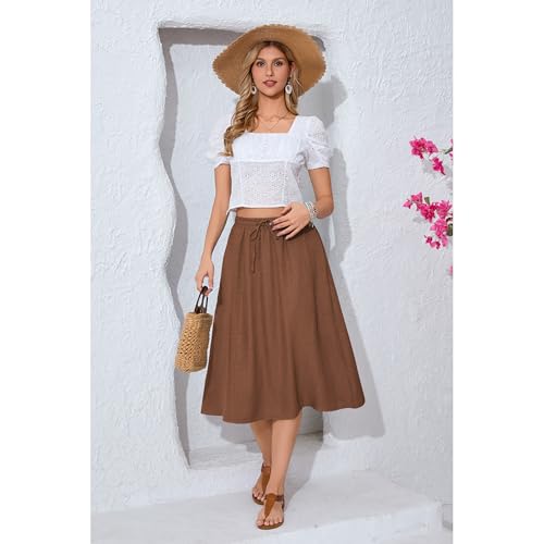 Image of Witsmile Women's Summer Pleated High Waisted Casual Flowy Skirt Pockets