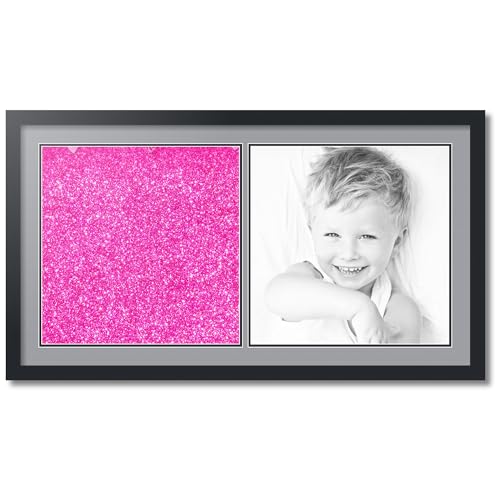 ArtToFrames Collage Photo Frame Double Mat with 2-16x16 Openings with Satin Black Frame and Silver mat.