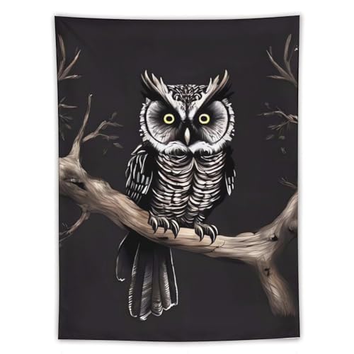 Tapisserie hibou de nuit polyester grand modele deco interieure avec crochets