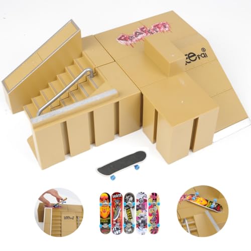 MYEBONG Fingerboard Skatepark Kit 10PCS Skateboard Finger Toys with 5 Finger Skateboards and 5 Skate Park Deck Ramp, Mini Finger Board Skate Training for Boys or Girls Gift