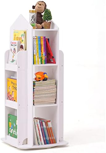 LEATOVOP Rotating Bookshelf 360 Display Revolving Bookcase Storage Rack for Kids&Adults Multi-Functional Spinning Bookshelf, 16.1" W x 38.6" H, White