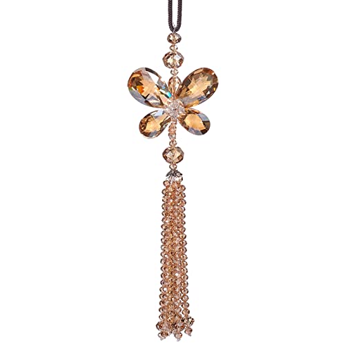 Image of Crystal Butterfly Car Rear View Mirror Accessories Lucky Car Hanging Ornament (Champagne)