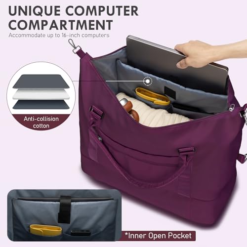 WOOMADA Weekender Overnight Bag for Women, Shoulder Travel Duffel with Shoes Compartment,Gym Bag with Toiletry Bag Large Size(purple) — view 3