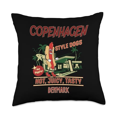 COPENHAGEN Style Hot Dogs Copenhagen Style Dogs Hot Diggity Juicy Tasty Retro Throw Pillow