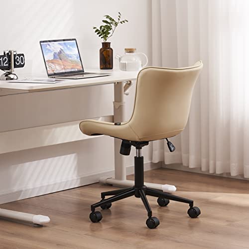 Youtaste Office Chair Modern Armless Desk Chair, Height Adjustable Swivel Rocking Computer Task Chair, Faux Leather Sewing Chair With Wheels, Stylish Lounge Vanity Chair,Beige #TOP3