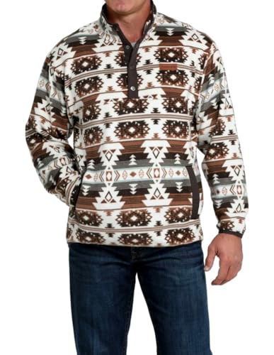 Cinch Western Sweater Mens Pull Over Snap Fleece Brown MWK1514025