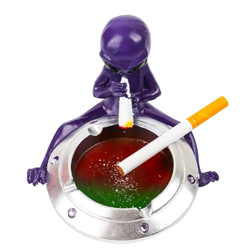 Hand-Painted Resin Ashtray for Cigarettes, Silver Purple