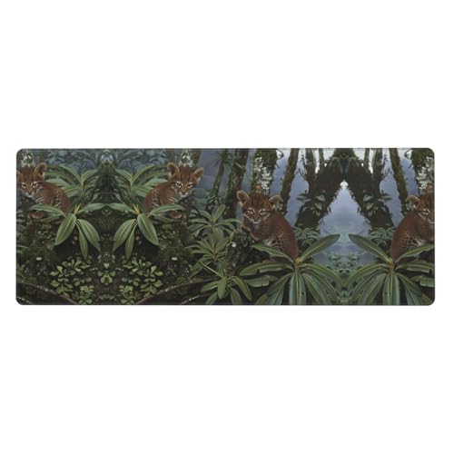 Tapis de souris extra large imprimé deux léopards 30,5 x 80 cm pour le bureau, les jeux et l'apprentissage – Durable, confortable et respectueux de l'environnement