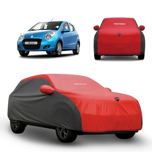 Image of PROTEGO Prime Series India's 1st Anti-Tear Car Cover for Maruti Suzuki A Star | Heavy-Duty, Custom Fit, All Weather | 100% Waterproof, Windproof & Hail Resistant | 2-Year Warranty | Red + Black