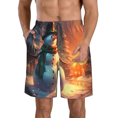 Christmas Village Men's Beach Pants-Quick-Dry & Comfortable Mens Beach Shorts for Men, Perfect for Surfing and Everyday Wear White