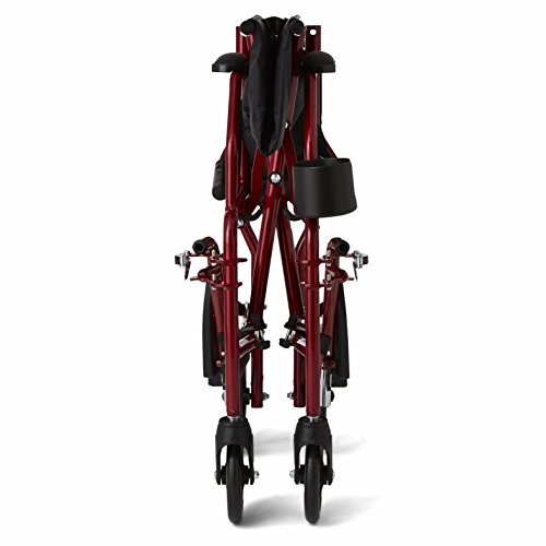 Medline Ultralight Transport Wheelchair With 19” Wide Seat, Folding Transport Chair With Permanent Desk-Length Arms, Red Frame #TOP2