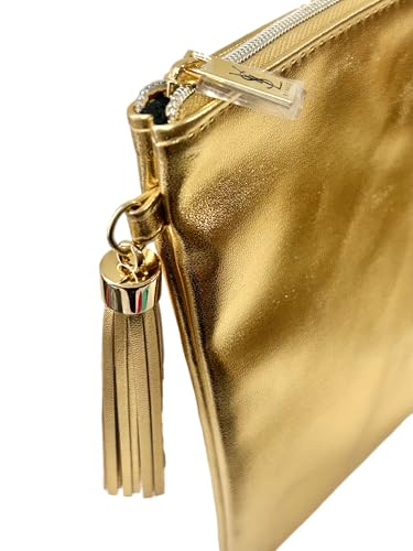 Yves Saint Laurent YSL Cosmetic GOLD FLAT Pouch Makeup Bag YSL Fragrance Bag (9.25L X 6H X 0.25W)- MINI/SMALL - (9393)3