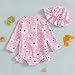 Infant Baby Girl Swimsuit Long Sleeve Zipper One Piece Bathing Suit with Sun Hat Swimwear Toddler Girl Rash Guard(Pink,6-9 Months)