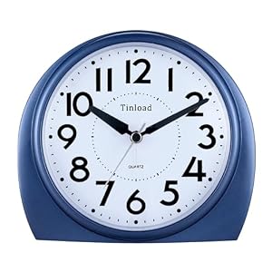 Tinload 5.5″ Large Analog Alarm Clock Silent Non Ticking, Gentle Wake, Beep Sounds, Increasing Volume, Battery Operated Snooze and Manual Light, Blue