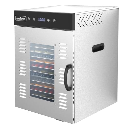 Image of NutriChef Commercial Electric Food Dehydrator Machine - 16 Shelf Extra Large Capacity - Stainless Steel Trays - 1500-Watts, Digital Timer & Temperature Control - 18.58 x 19.10 x 24.88 IN