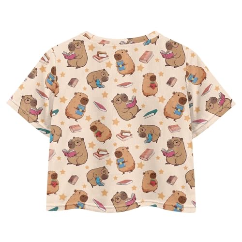 Image of Girls Crop Tees Crew Neck Casual Short Sleeve T Shirts Kids Loose Soft Comfortable Tees Blouses Shirt for Little Girl