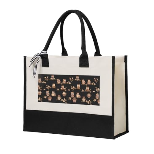 Sac fourre-tout en toile de coton avec imprimé chouettes pour vos courses et sorties
