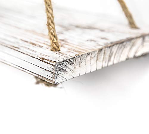 Wood Rope Hanging Floating Shelves Set of 2, Hanging Shelves for Wall Decor, Window Rope Wood Hanging Plant Shelf, Wall Hanging Rope Shelves for Living Room, Bedroom, Bathroom and Kitchen ( White) - Image 6