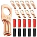 Maxdot 10 Pack UL Wire Lugs 8 Gauge 8 AWG 3/8 Inch Stud Ring terminals Heavy Duty Copper Crimp Lugs Welding Cable Bare Copper Eyelet Lug with Heat Shrink Black, Red (8 AWG 3/8 Ring)