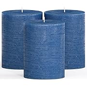 CANDWAX 3x4 Pillar Candles Set of 3 - Decorative Rustic Candles Unscented and No Drip Candles - Ideal as Wedding Candles or Large Candles for Home Interior - Dark Blue Candles