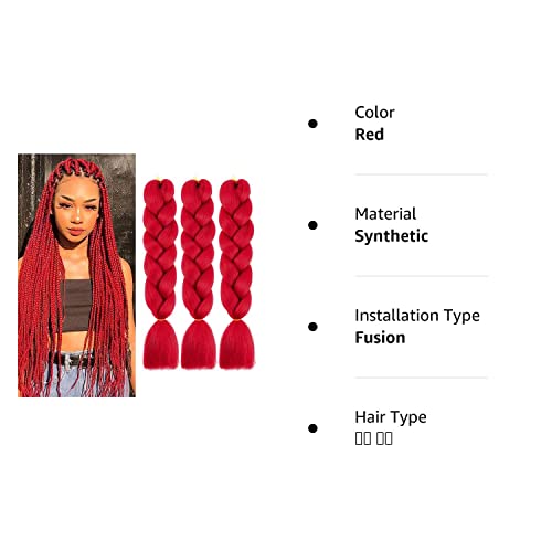Afnote Red Braiding Hair Jumbo Braid Hair 3 Pack 24 Inch For Hair Extensions High Temperature Synthetic Crochet Braiding Hair For Black Women(A12)… #TOP6