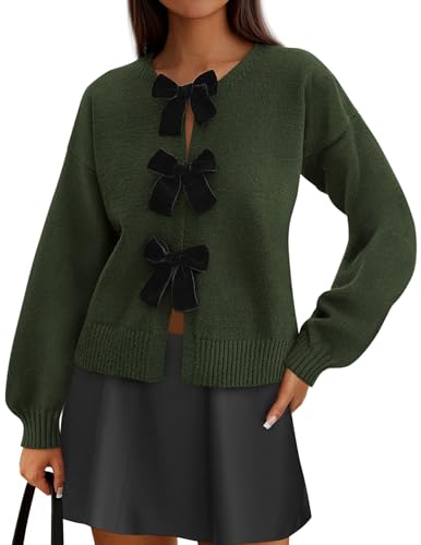 PRETTYGARDEN Cardigan Sweaters for Women Fall Fashion 2025 Bow Tie Front Long Sleeve Knit Sweater Tops Cute Winter Clothes