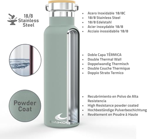 Miniatura 4 de Daikoku Botella Agua Acero Inoxidable - 750ml - Botella Térmica - Bebidas Frías 24 Horas Y Calientes 12 Horas - Botella Agua Antigoteo - Doble Pared Libre De Bpa - Cantimplora Termica - Verde Pastel