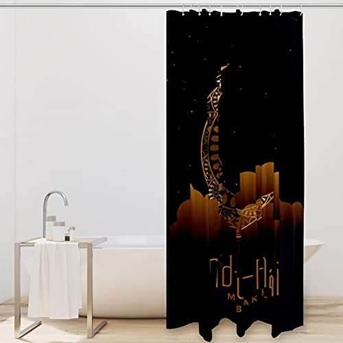 Rideau de douche imperméable noir Moon 168x183 cm avec 12 crochets