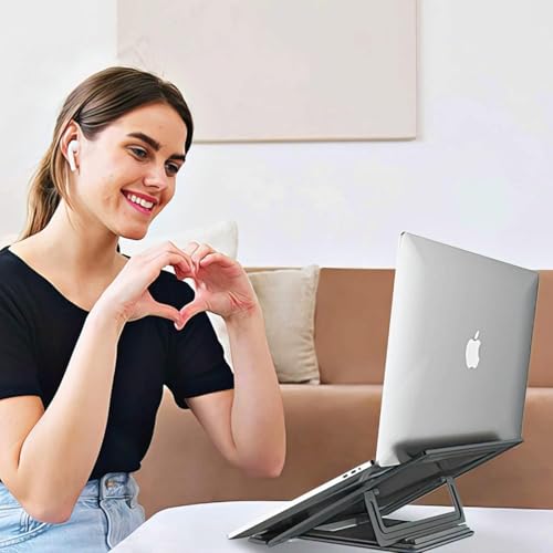 Image of SOOPII Mini Premium Metal Folding Portable, Lightweight Laptop Stand Non-Slip Base Tabletop Risers for 10-17 Inch Laptop & Keyboard Cooling Padstand Pack of 2pcs (JDL-45)