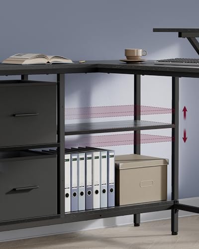 VASAGLE L-vormig bureau, 2 ruime laden, computertafel met monitorstandaard, hoekbureau, gamingtafel met verstelbare plank, voor thuiskantoor - Afbeelding 6