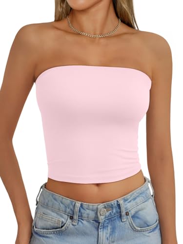 AUTOMET Tube Tops Strapless Crop Tops Basic Backless Sleeveless Bandeau Going Out Cute Summer Clothes Spring Outfits 2026 Pink L