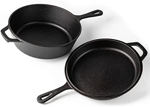 Pre Seasoned Dutch Oven Pot - Cast Iron Frying Pan Griddle - 2in1 Combo Cooker Skillet Lid  3.2 Quart Dutch Oven, 10.25 inch Skillet - by Nuovva