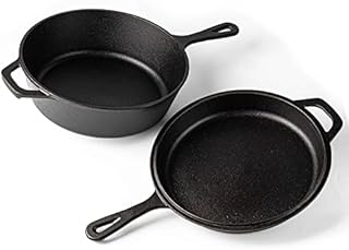 Pre Seasoned Dutch Oven Pot - Cast Iron Frying Pan Griddle - 2in1 Combo Cooker Skillet Lid  3.2 Quart Dutch Oven, 10.25 inch Skillet - by Nuovva