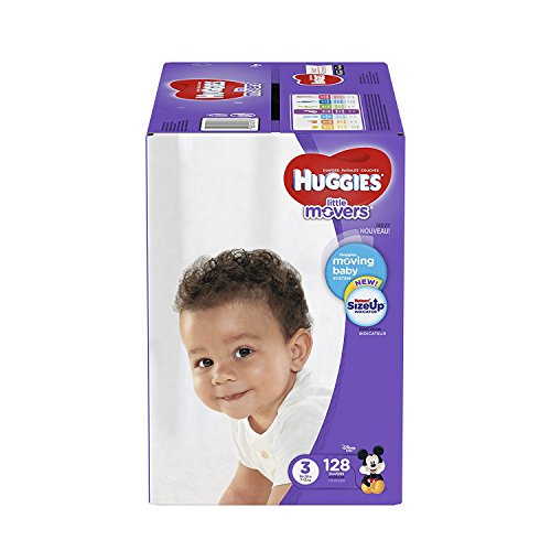HUGGIES LITTLE MOVERS Diapers, Size 3 (16-28 lb.), 128 Ct., GIANT PACK (Packaging May Vary), Baby Diapers for Active Babies